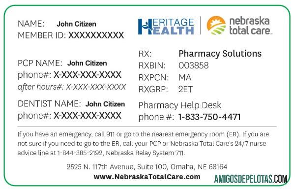 Cartão de seguro saúde EUA Nebraska Total Care amostra